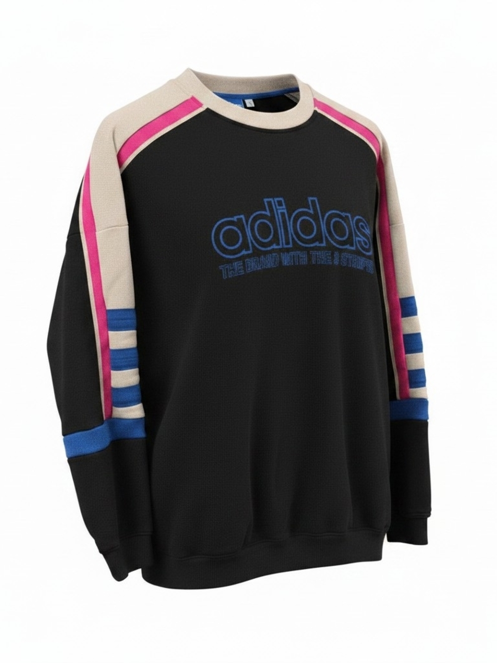 Adidas Original Retro Colorblock Crewneck Sweatshirt Spellout Black Blue Pink M